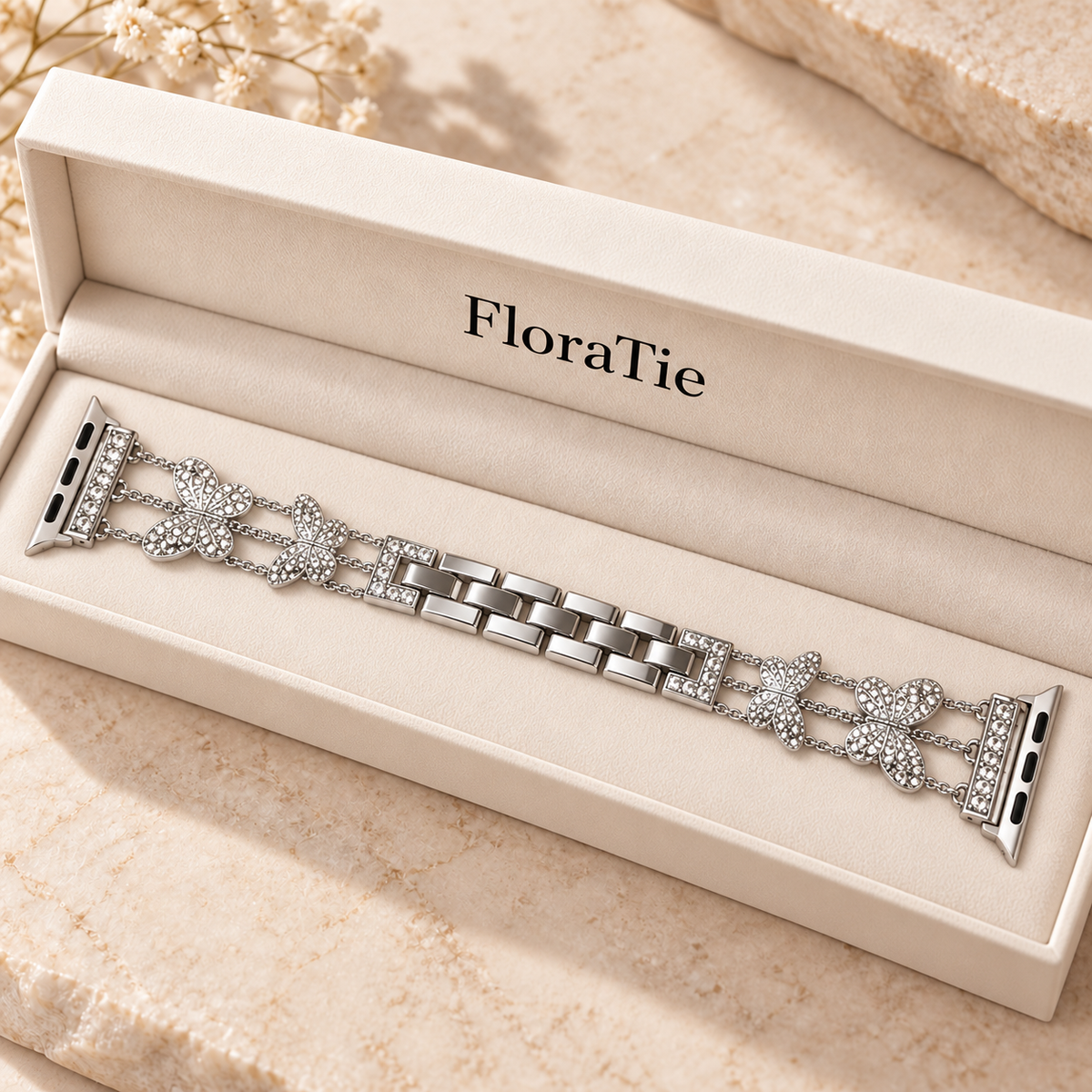 FloraTie Butterfly Crystal Metal Band Compatible with Apple Watch