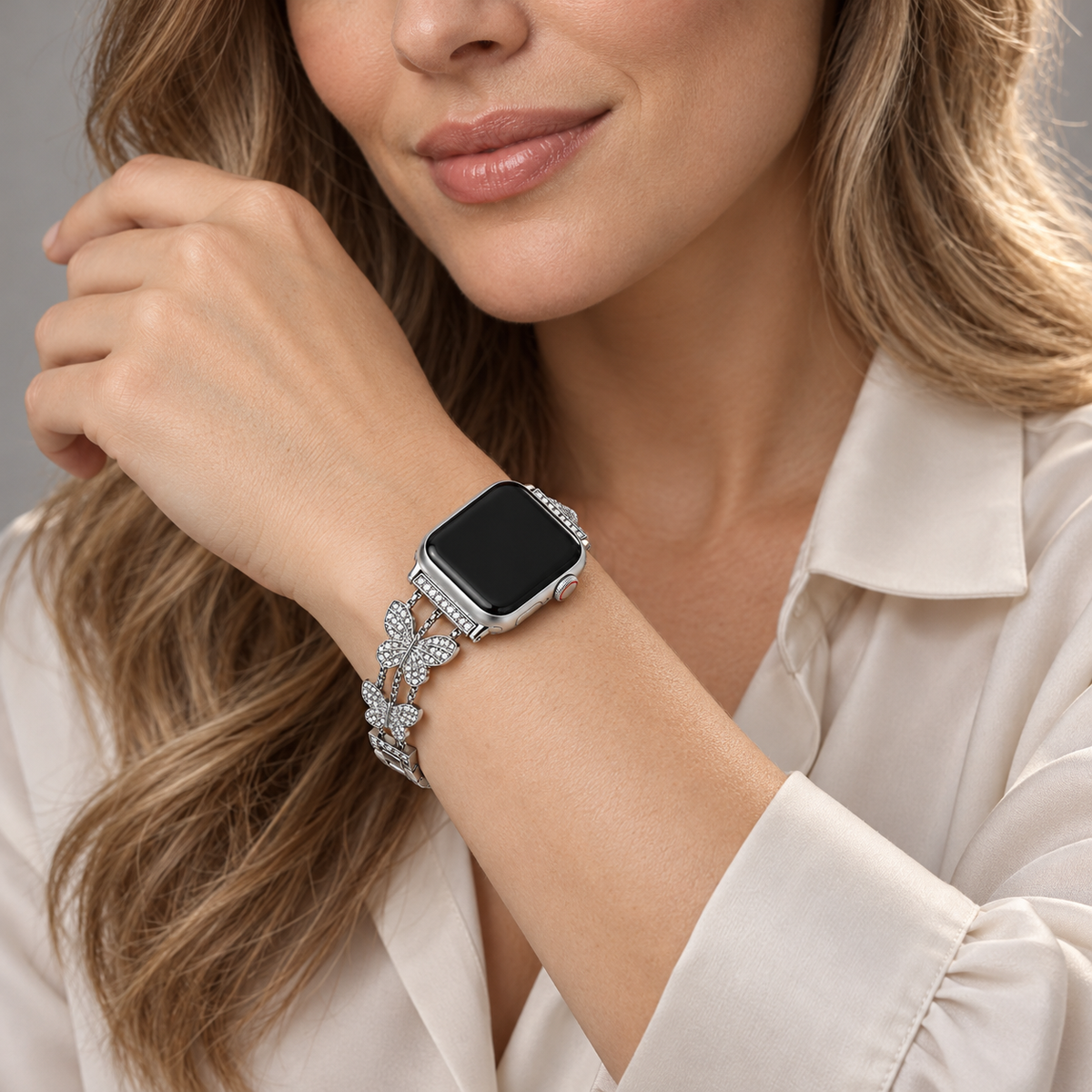 FloraTie Butterfly Crystal Metal Band Compatible with Apple Watch