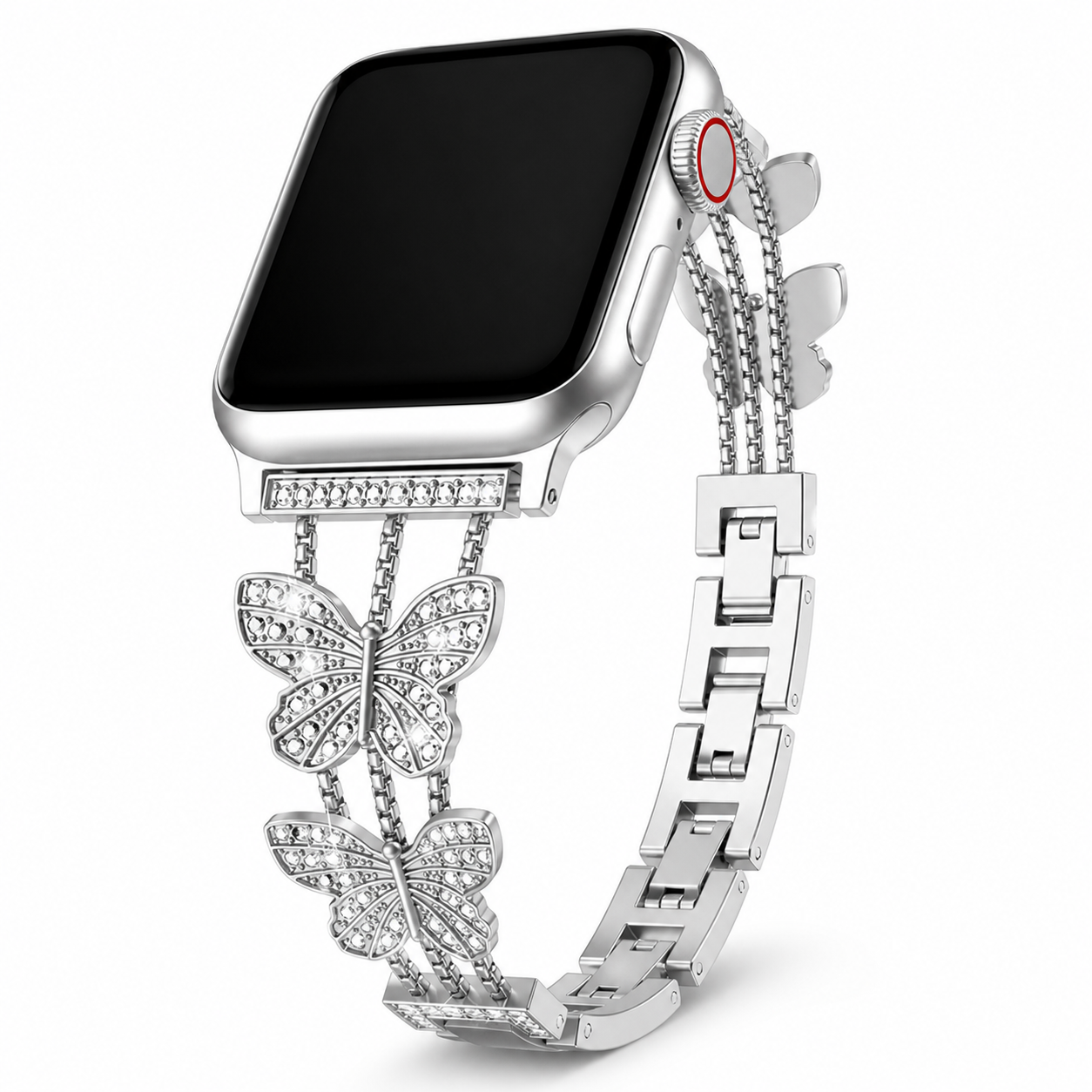 FloraTie Butterfly Crystal Metal Band Compatible with Apple Watch