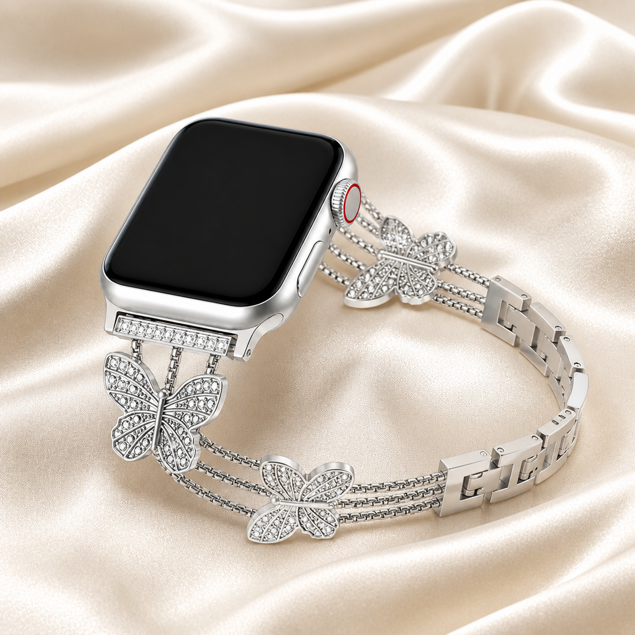 FloraTie Butterfly Crystal Metal Band Compatible with Apple Watch