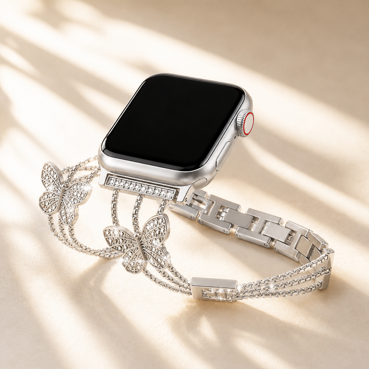 FloraTie Butterfly Crystal Metal Band Compatible with Apple Watch