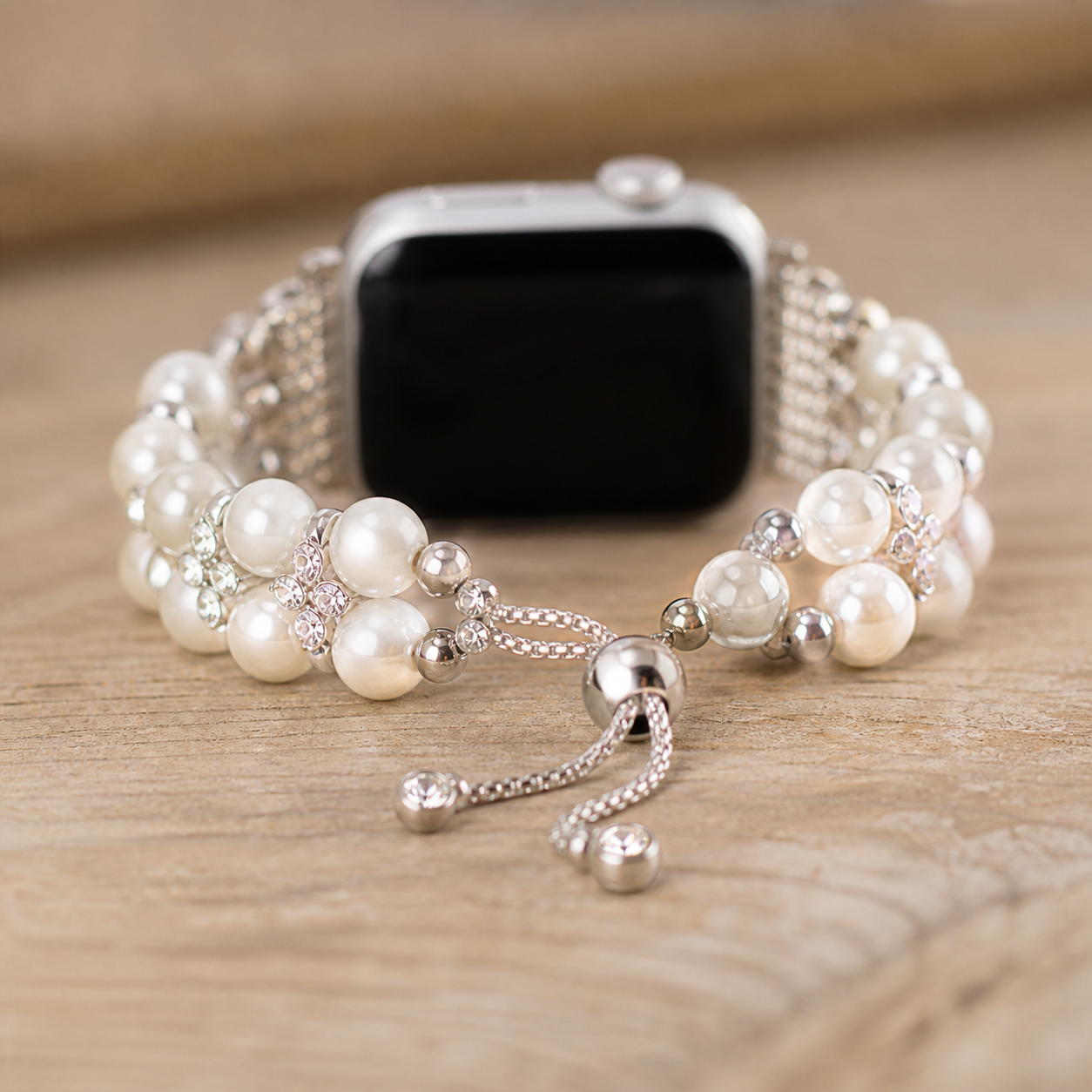 FloraTie Double-Row Pearl-Effect Crystal Band Compatible with Apple Watch