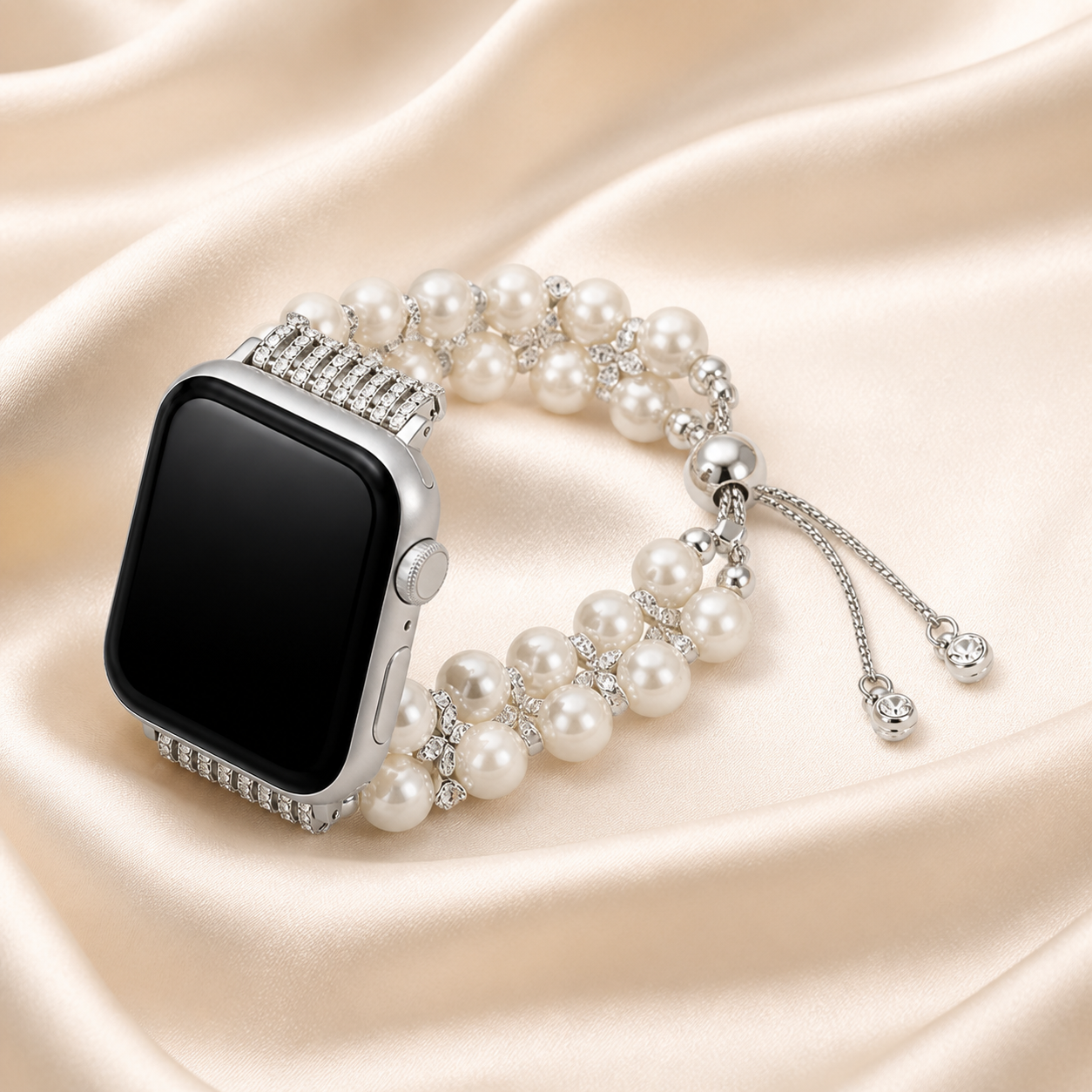 FloraTie Double-Row Pearl-Effect Crystal Band Compatible with Apple Watch