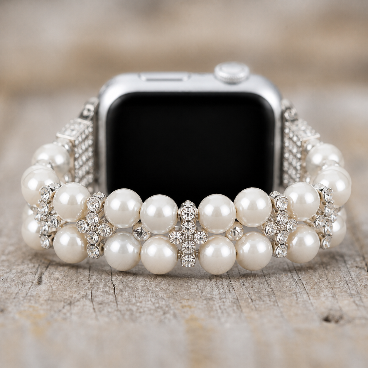 FloraTie Double-Row Pearl-Effect Crystal Band Compatible with Apple Watch