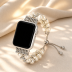 FloraTie Double-Row Pearl-Effect Crystal Band Compatible with Apple Watch
