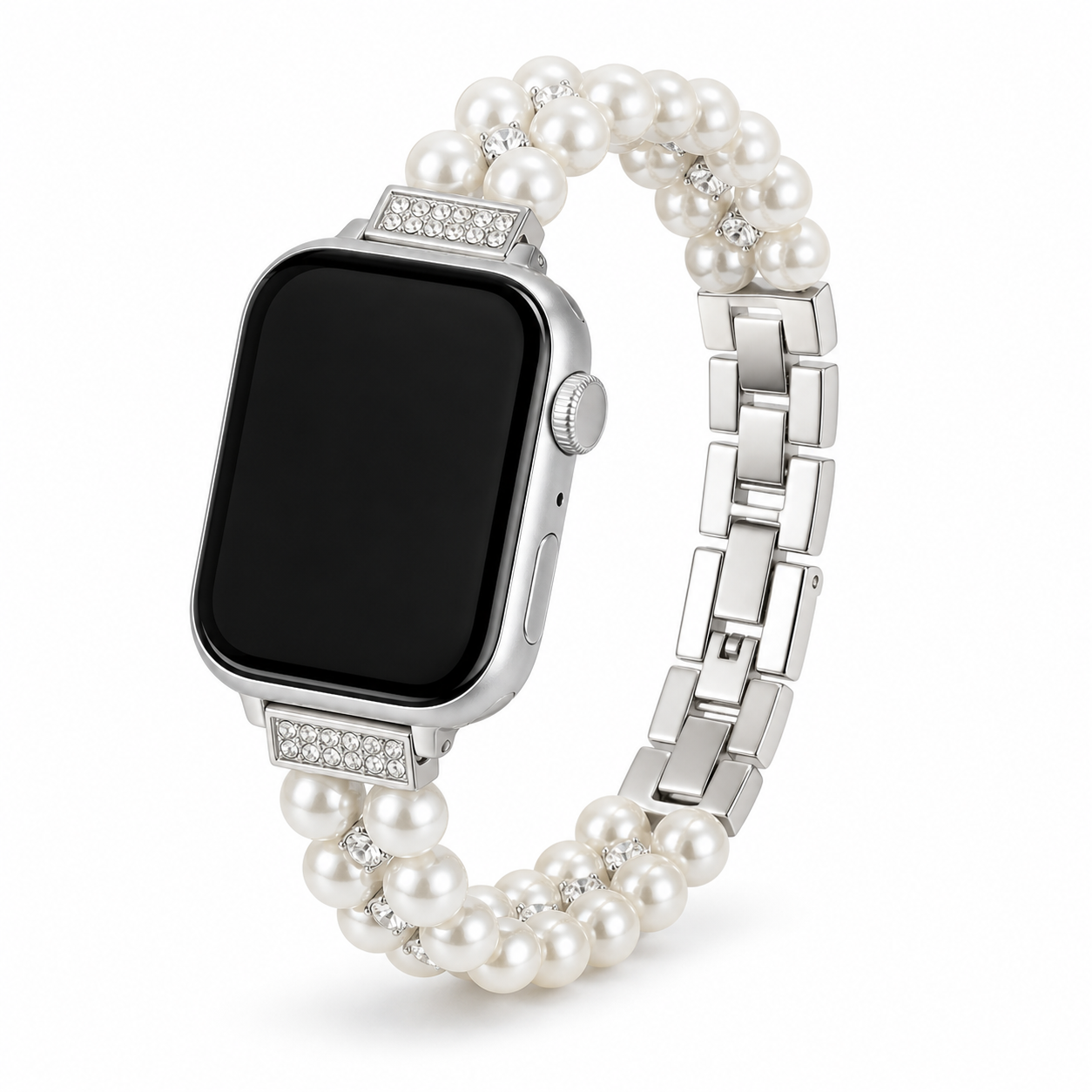 FloraTie Twin-Strand Pearl-Effect Crystal Band Compatible with Apple Watch
