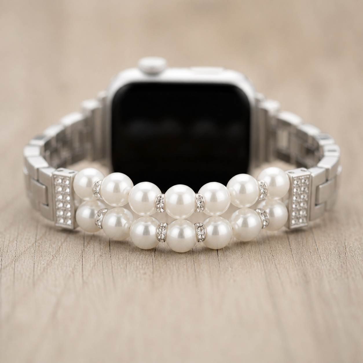 FloraTie Twin-Strand Pearl-Effect Crystal Band Compatible with Apple Watch