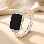 FloraTie Twin-Strand Pearl-Effect Crystal Band Compatible with Apple Watch