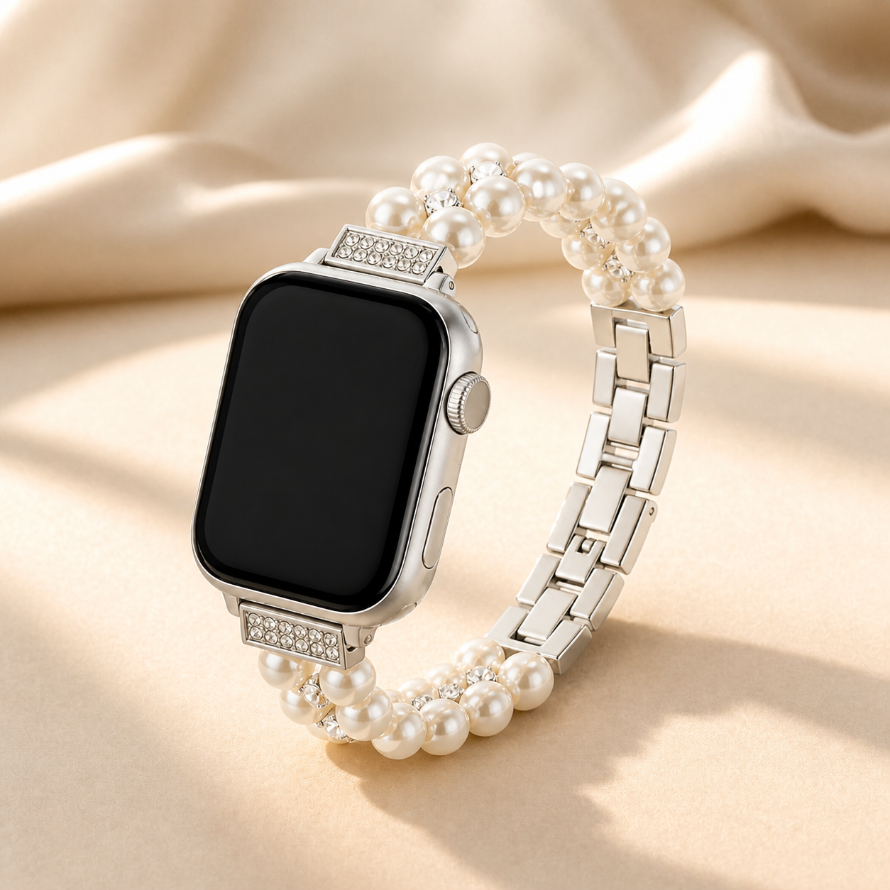 FloraTie Twin-Strand Pearl-Effect Crystal Band Compatible with Apple Watch