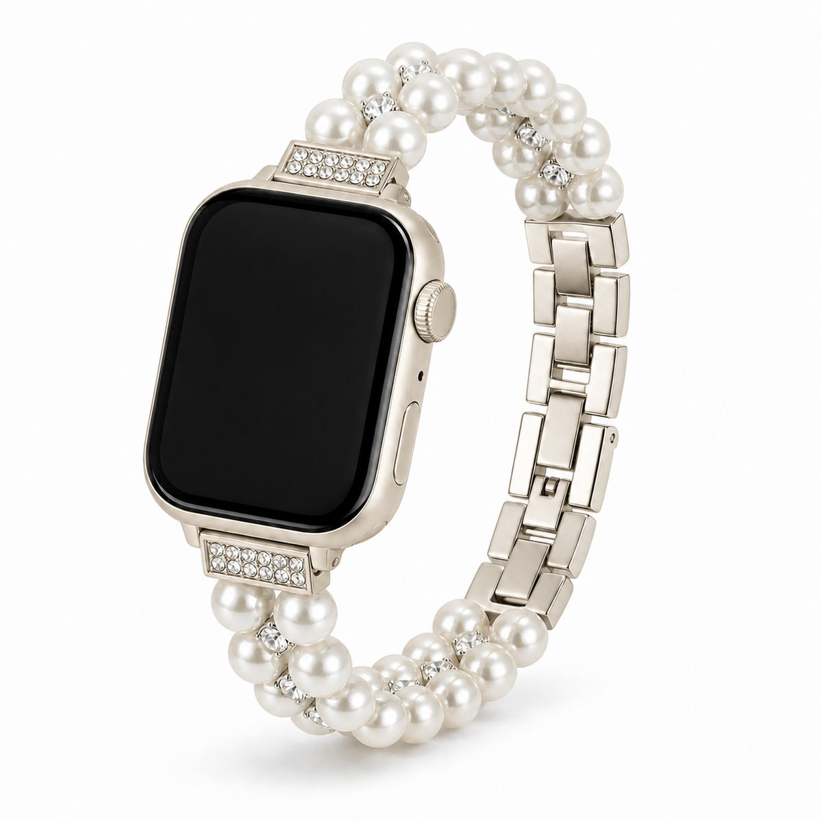 FloraTie Twin-Strand Pearl-Effect Crystal Band Compatible with Apple Watch